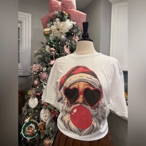 Santa Graphic T-Shirt with Heart Sunglasses